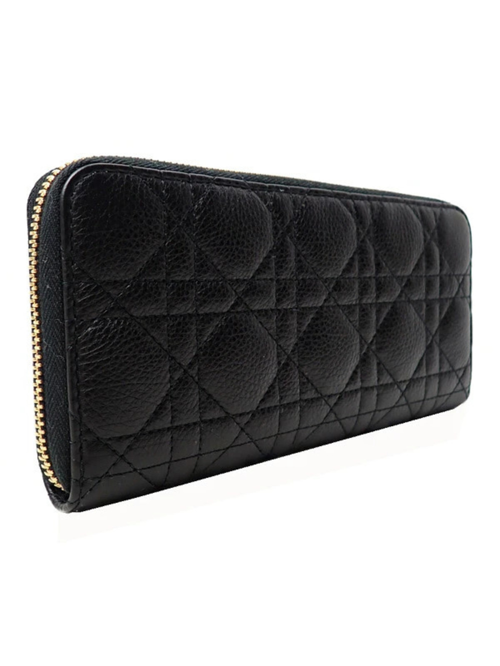 Dior Round Caro Christian Wallet Long Zip Cannage Black